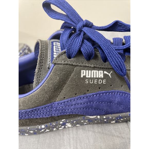 PUMA Mens Classic Suede Grey/Blue Paint Splatter Sneakers 359661-01 Sz 8 Charity main image 8